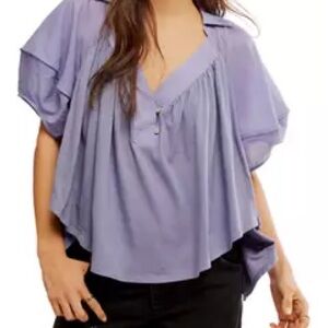 Free People Sunray Mixed Media Cotton Jersey Babydoll Top